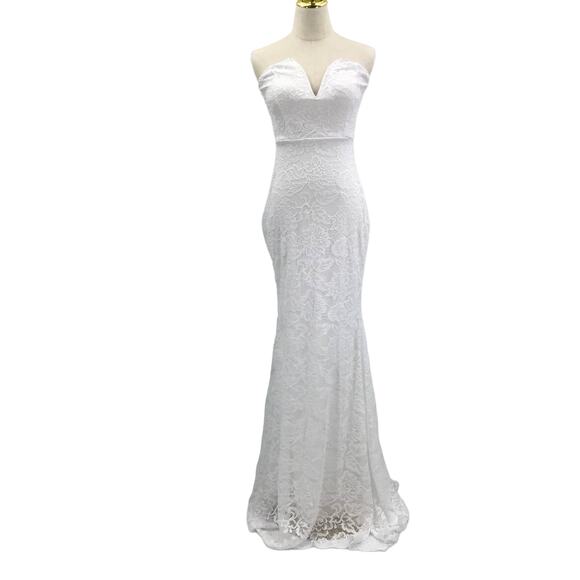 LULU'S XS Passionate Charisma White Lace Strapless Mermaid Bridal Maxi Dress 0B1 - Picture 3 of 9